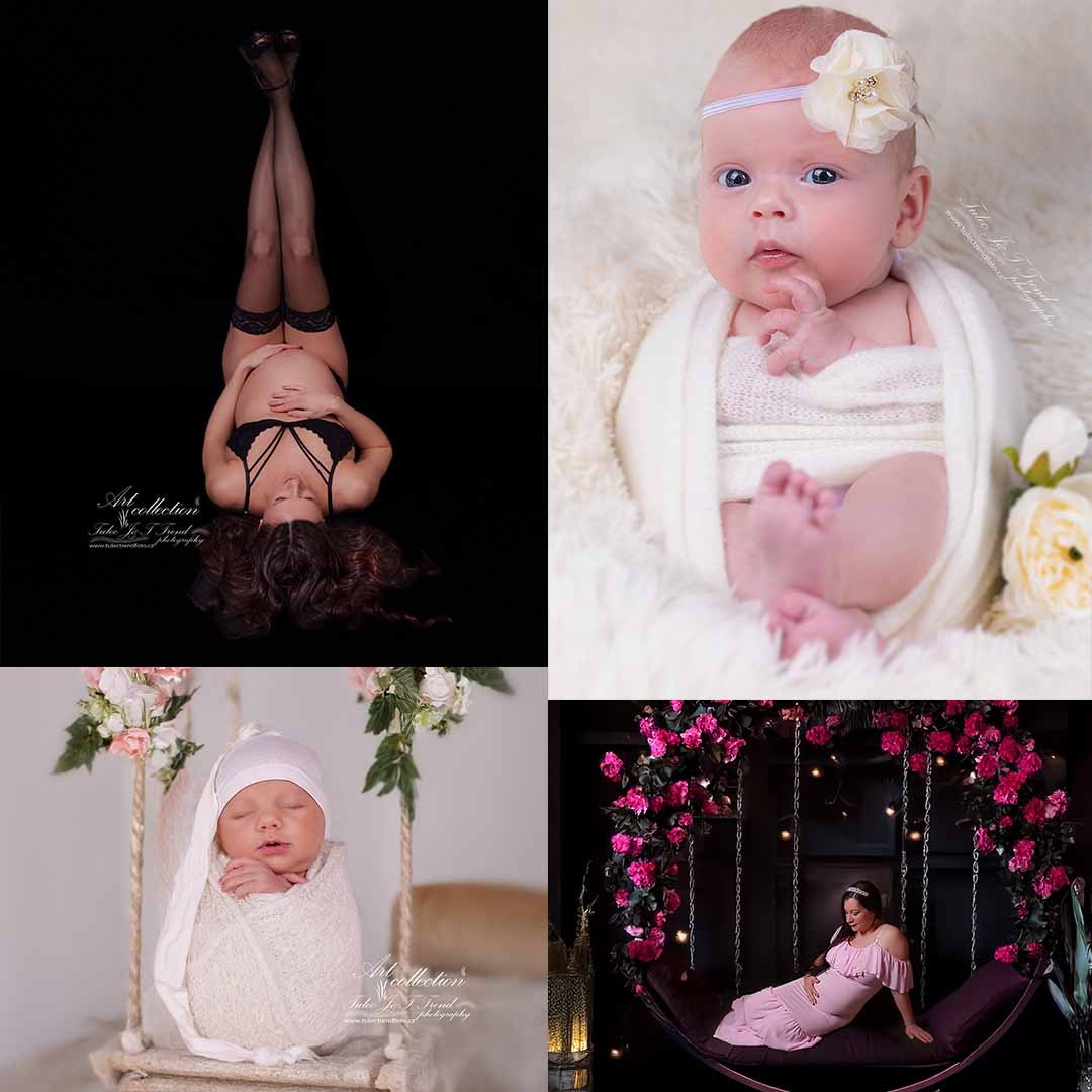 Kombinace těhotenského a newborn focení — montáž před a po, Tulec Trend Foto