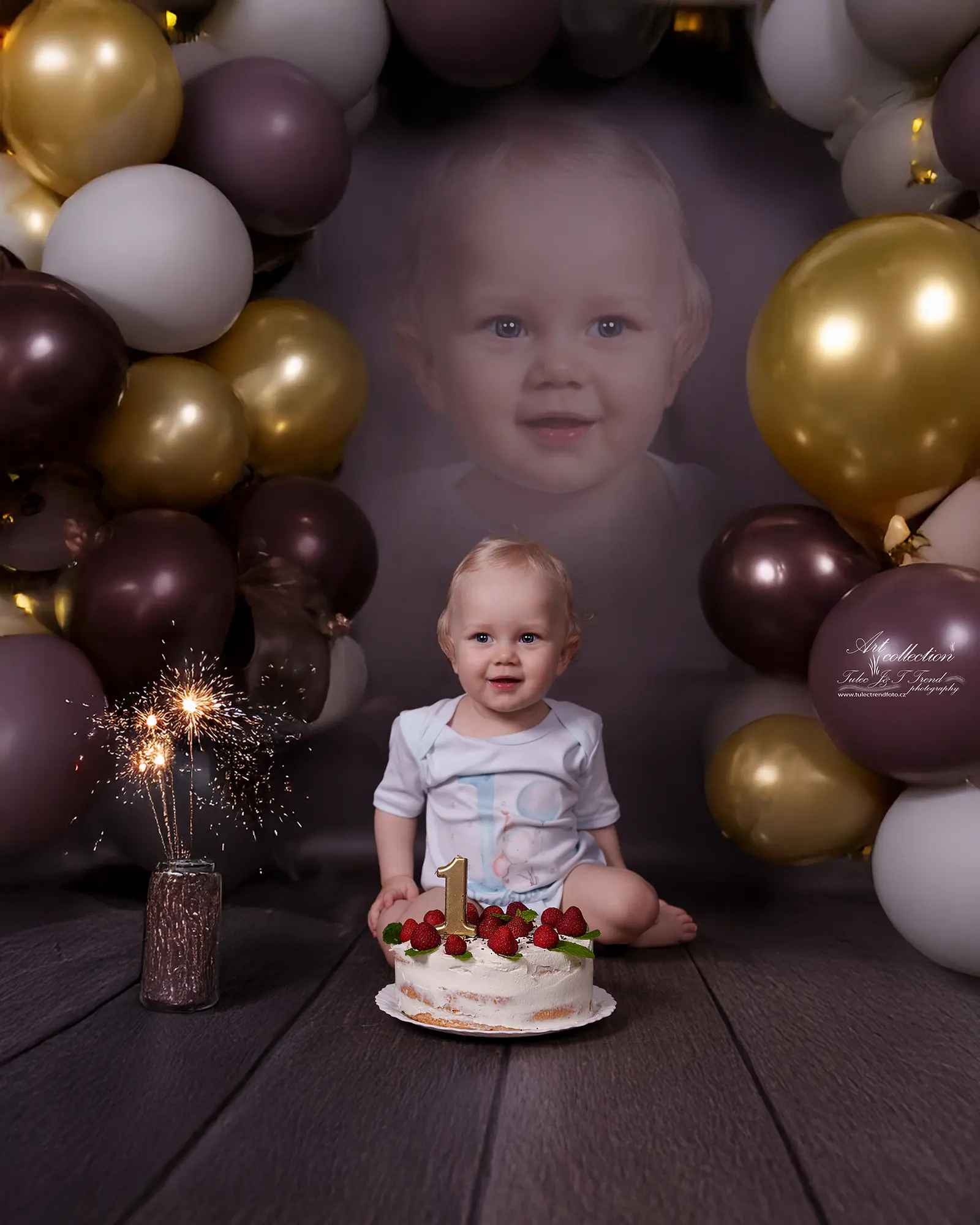 Focení prvních narozenin v ateliéru s patlacím dortem Tulec Trend foto Olomouc